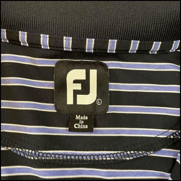 Footjoy Blue and Black striped Golf Polo Mens Large, lightly worn - Picture 2 of 4